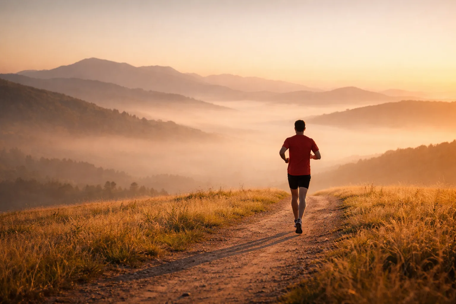 Бегун на тропе на рассвете